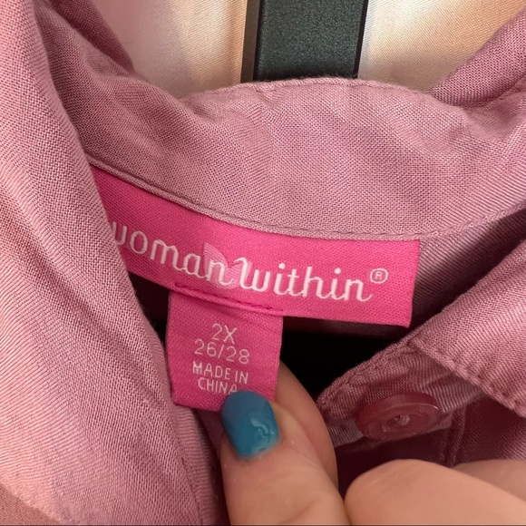 Woman Within Long Sleeve Button Down Shirt Pink, size 2X 26/28 - Picture 2 of 6